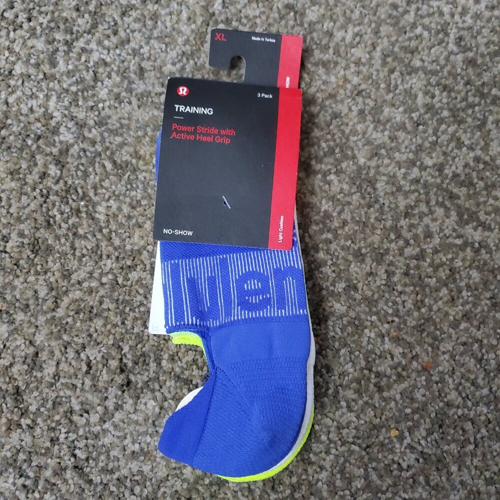 Lululemon Men's Power Stride No-Show Socks 3pack- Blue/Absinthe/Neon - Size XL